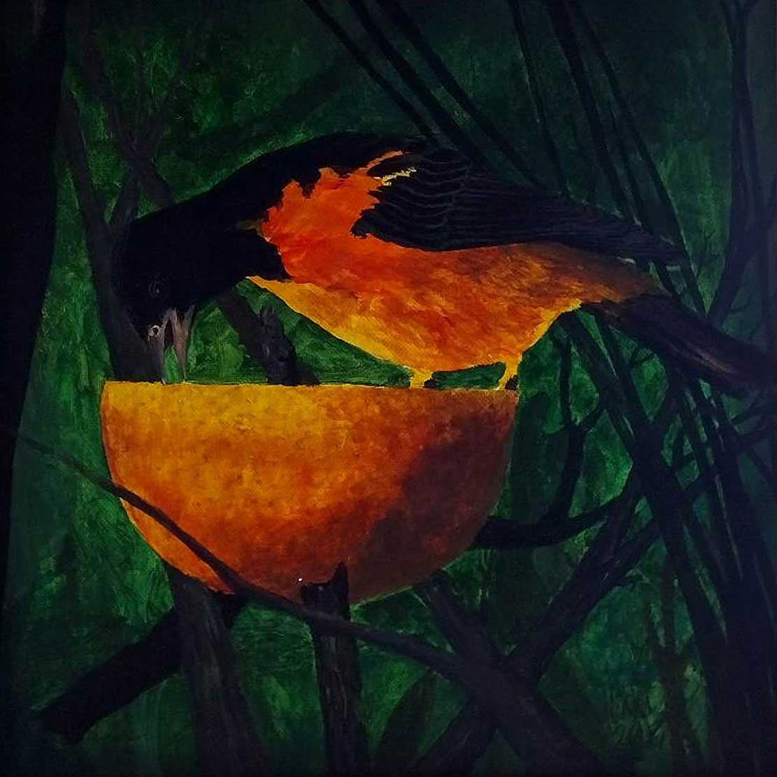 Cormorant in Paradise acrylic painting by Nikki