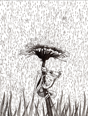 Rain A Bit - Original Ink Drawing by Nikki