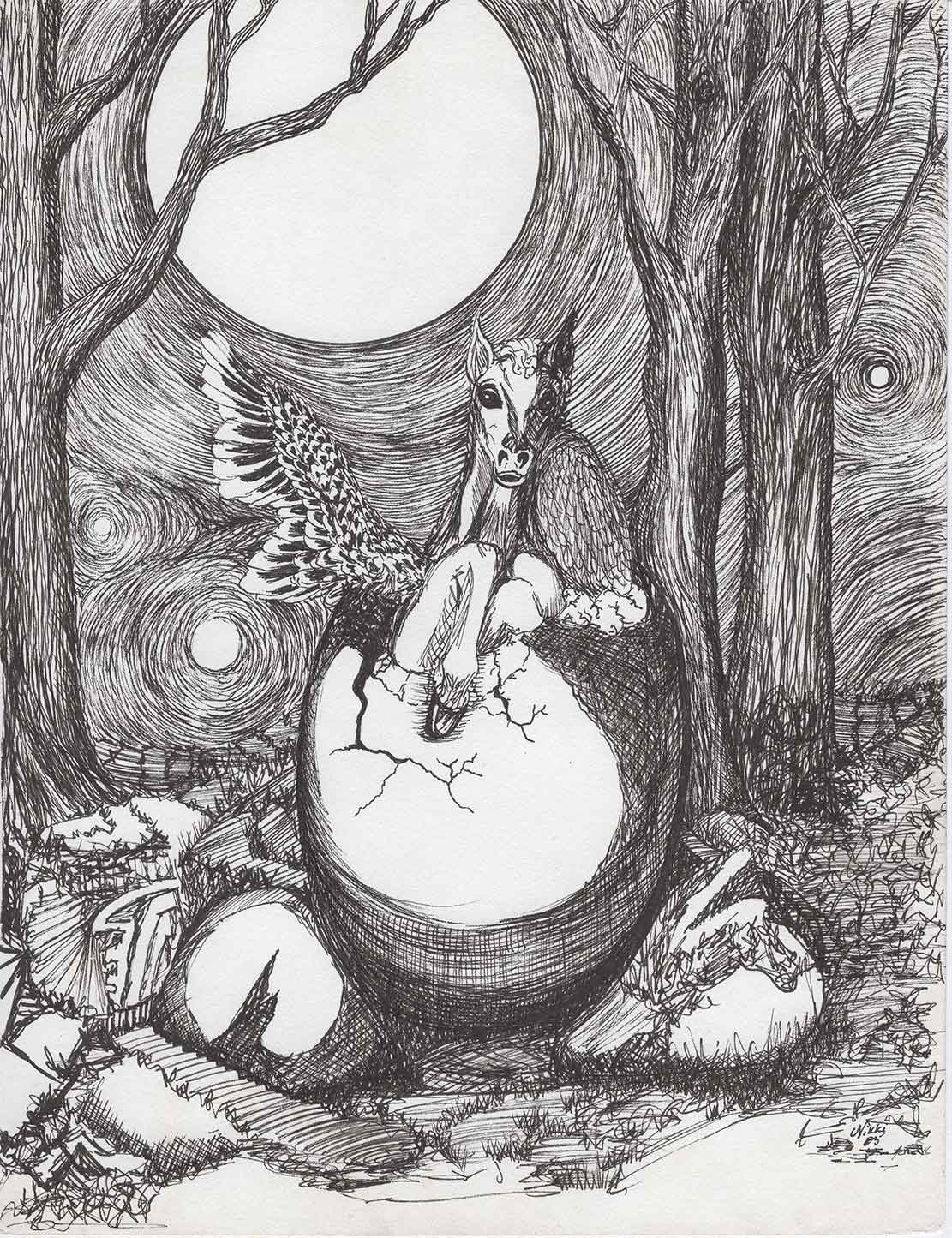 Genesis of Pegasus original ink drawing